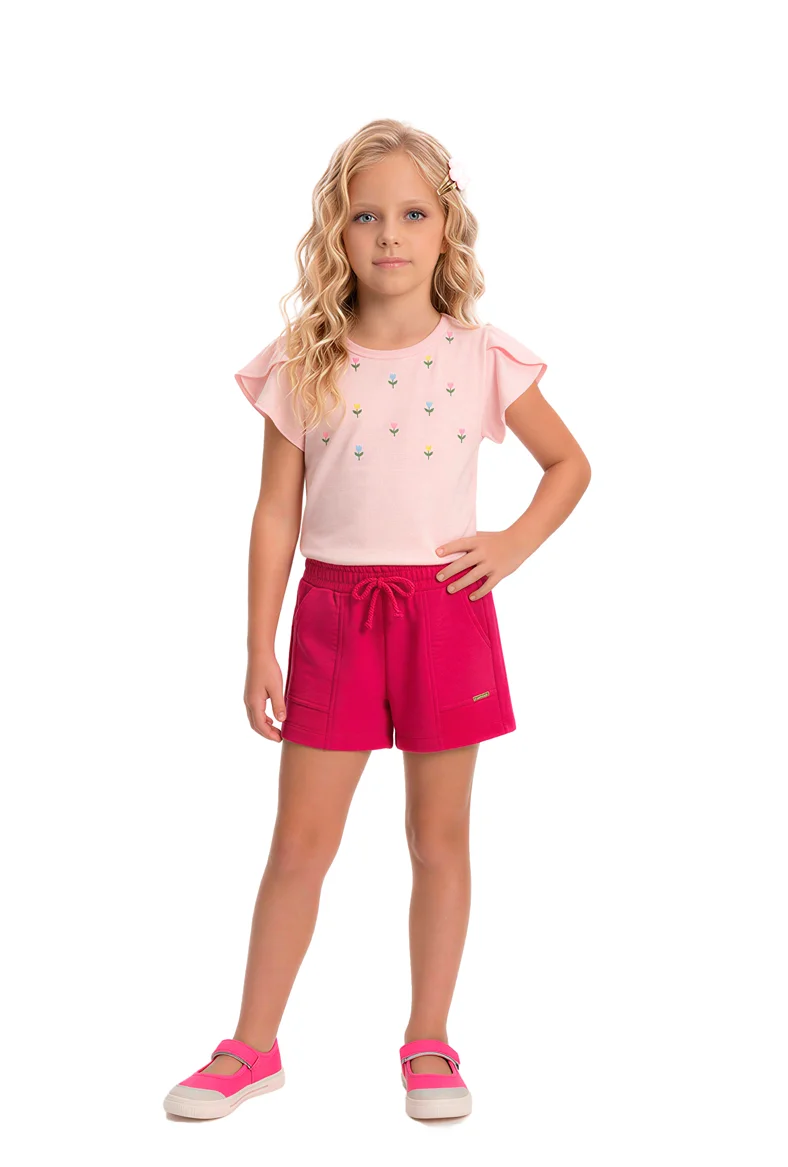 Blusinha manga tulipa e bermuda moletinho