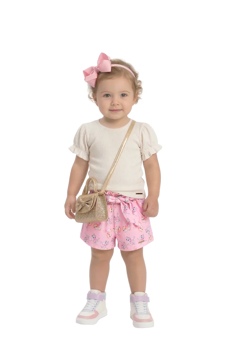 Blusinha viscose linho e bermuda sublimada